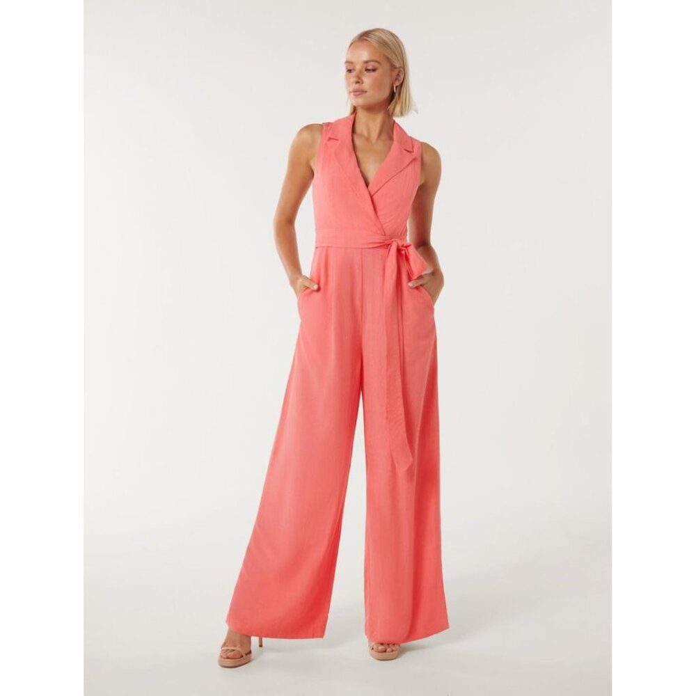 NWT EVER NEW Melbourne Linen Blend Carmelita Blazer Jacket Jumpsuit Coral Size 4